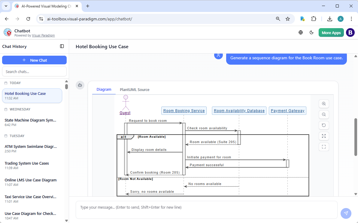 A diagram generated by Visual Paradigm's AI Diagram Generator Chatbot: Sequence Diagram