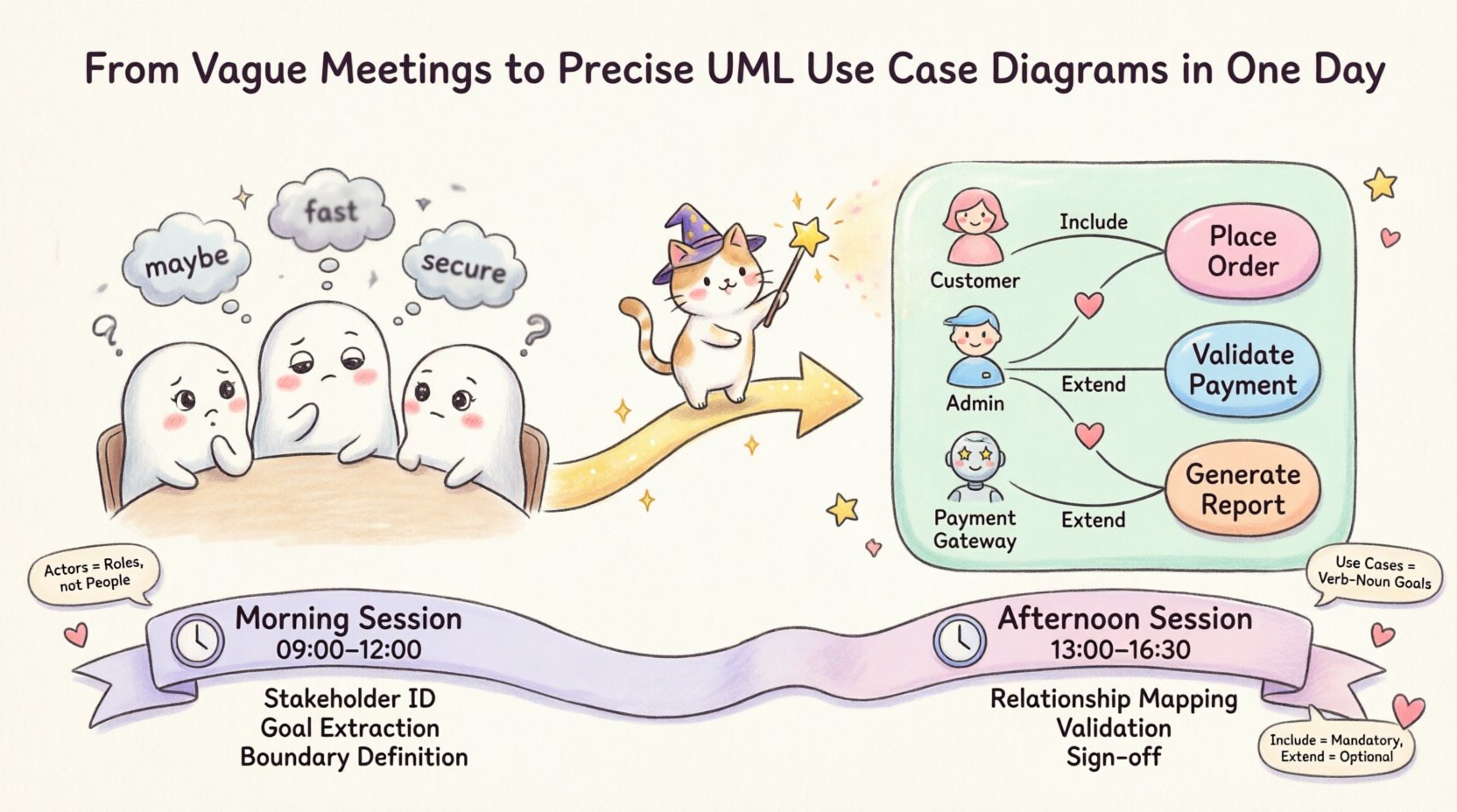 Case Study: From Vague Meetings to Precise UML Use Case Diagrams in One Day