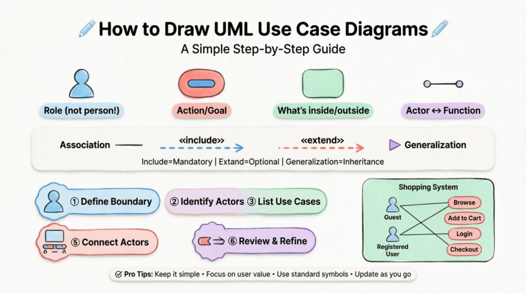 How to Draw UML Use Case Diagrams: Step-by-Step Guide 📐