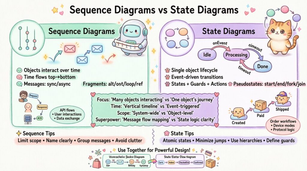 Sequence vs State Diagrams: Clear Comparison Guide ๐