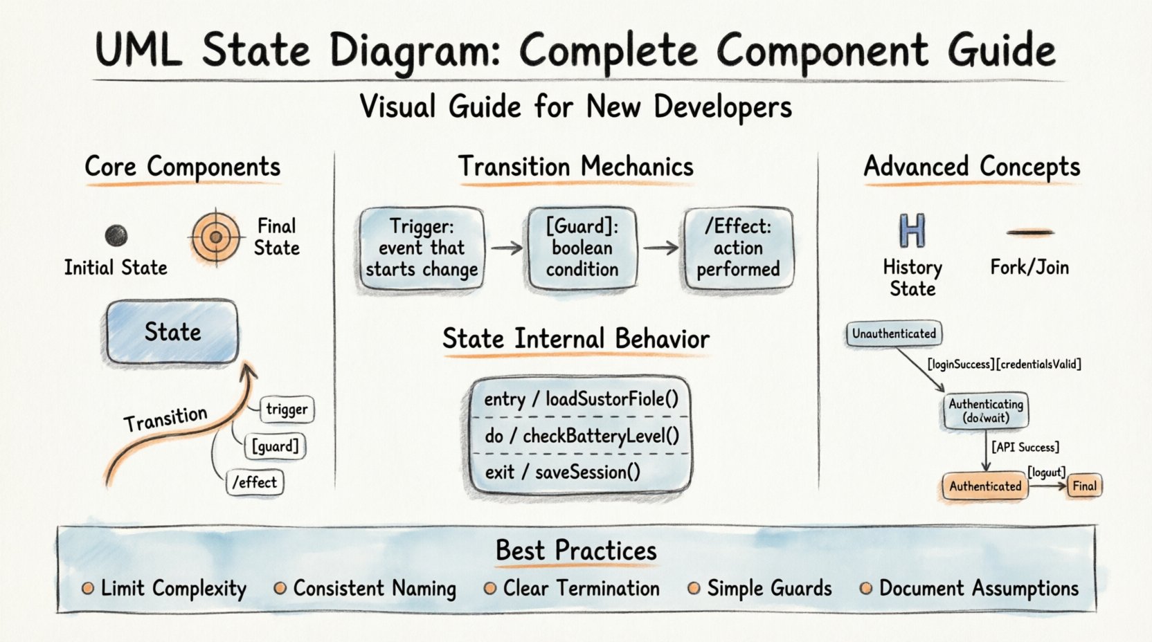 The Complete Component Breakdown of a UML State Diagram for New Developers